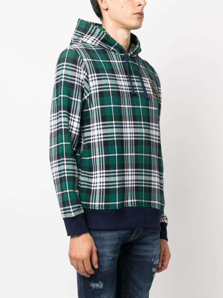 Green Polo Bear Plaid Hoodie