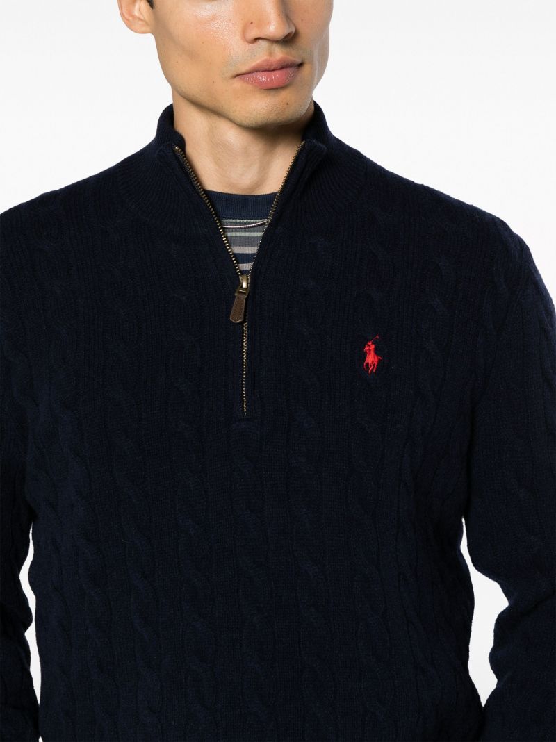 Blue Half-zip Cable-knit Wool Sweater
