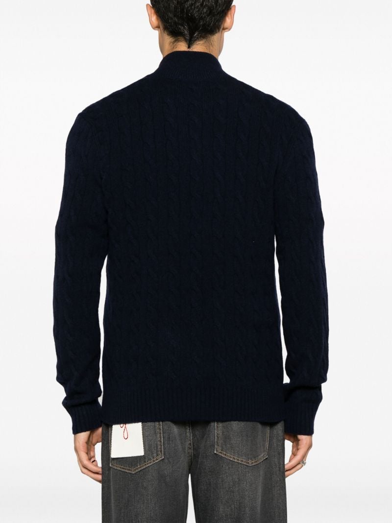 Blue Half-zip Cable-knit Wool Sweater