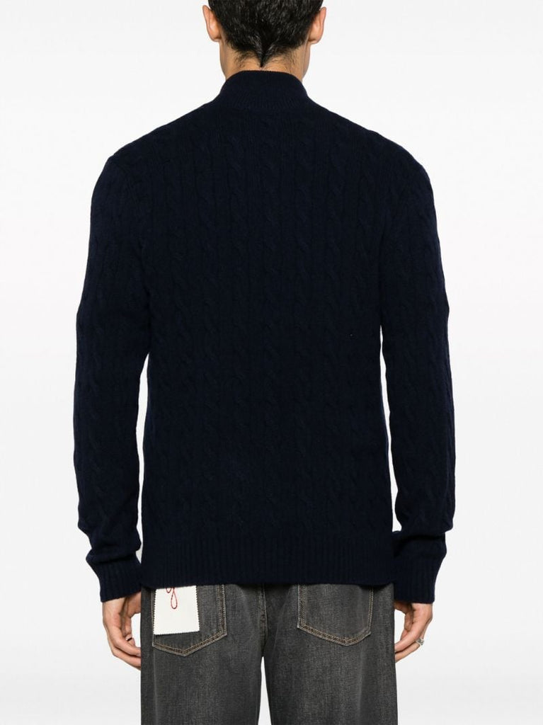 Blue Half-zip Cable-knit Wool Sweater