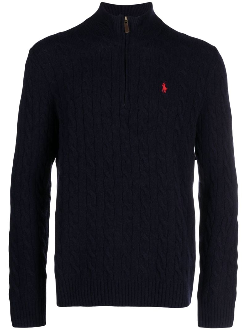 Blue Half-zip Cable-knit Wool Sweater