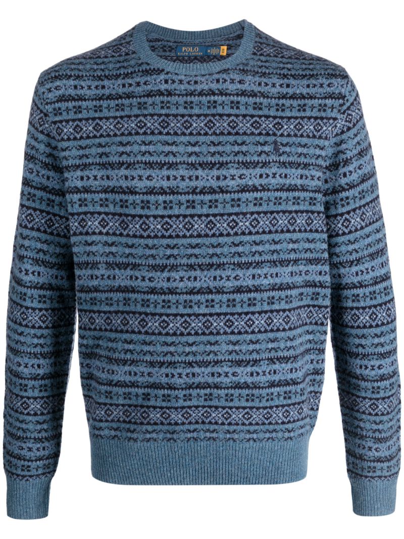 Blue Jacquard Wool Sweater