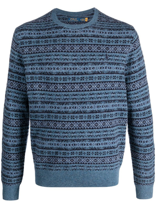 Blue Jacquard Wool Sweater