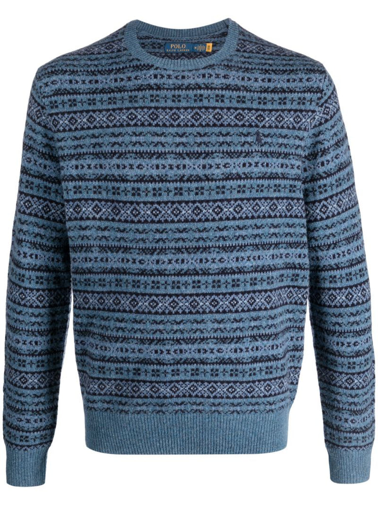 Blue Jacquard Wool Sweater