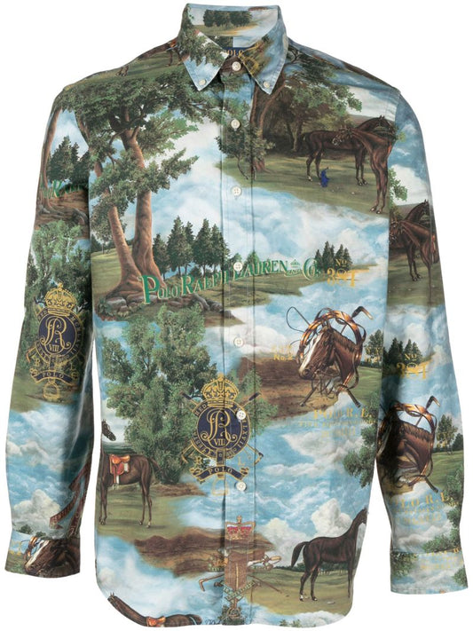 Green Printed Cotton Shirt