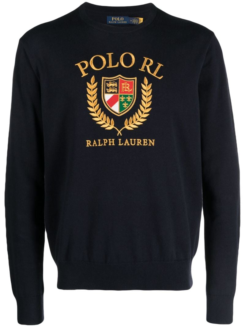 Blue Logo-embroidered Cotton Sweater