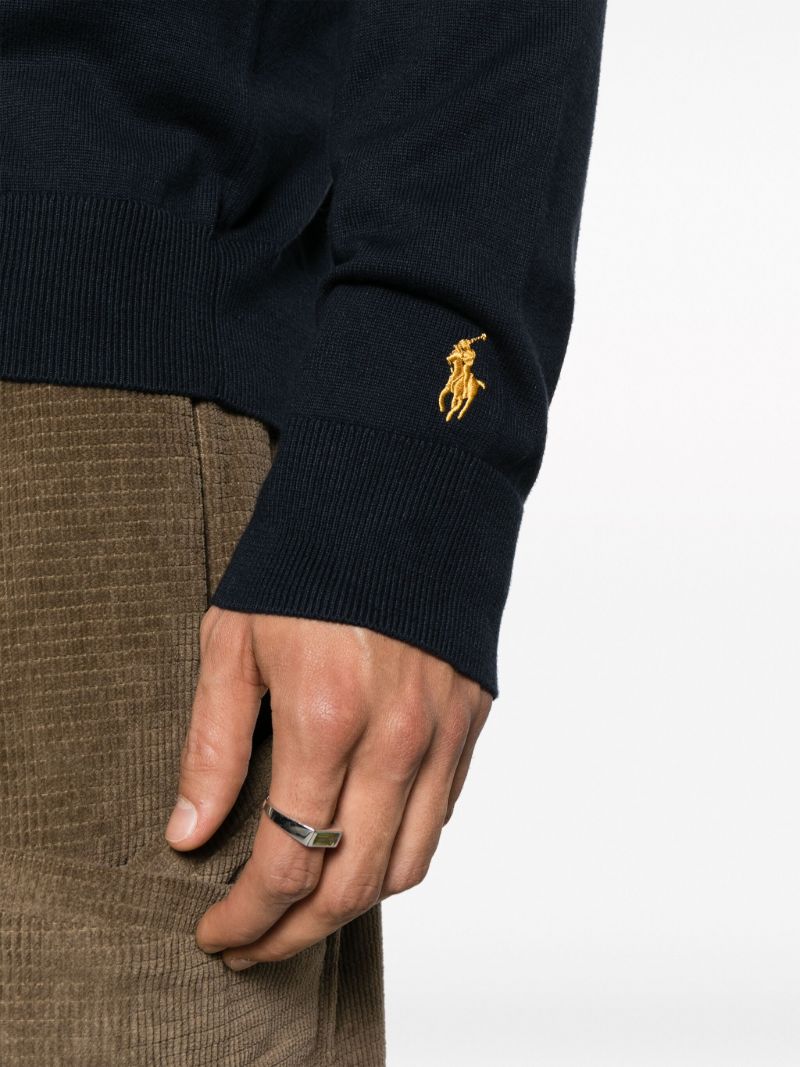 Blue Logo-embroidered Cotton Sweater