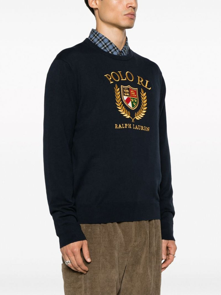 Blue Logo-embroidered Cotton Sweater