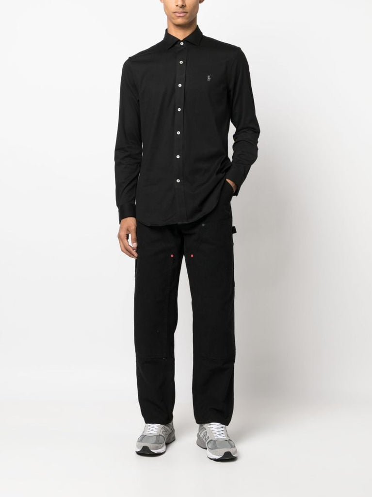 Black Polo Pony-embroidered Cotton Shirt