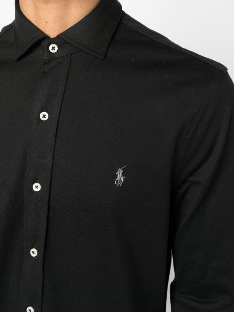 Black Polo Pony-embroidered Cotton Shirt