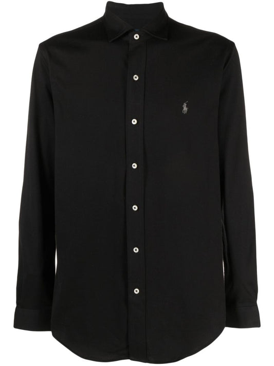 Black Polo Pony-embroidered Cotton Shirt