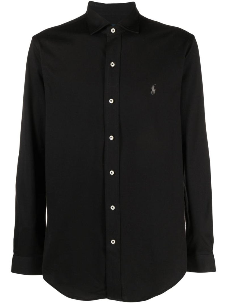 Black Polo Pony-embroidered Cotton Shirt