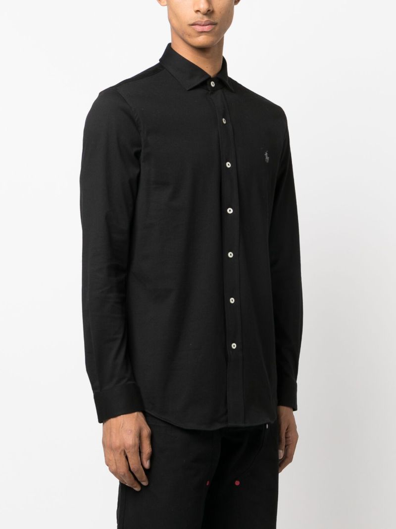 Black Polo Pony-embroidered Cotton Shirt