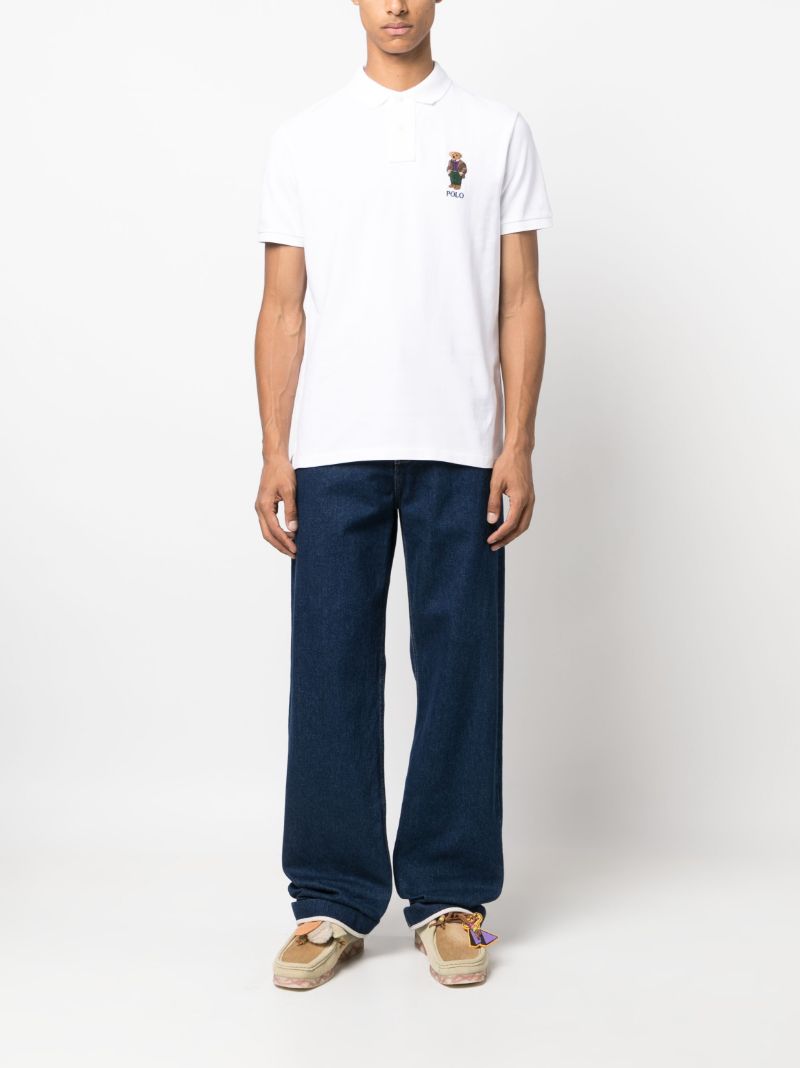 White Polo Bear-embroidered Polo Shirt