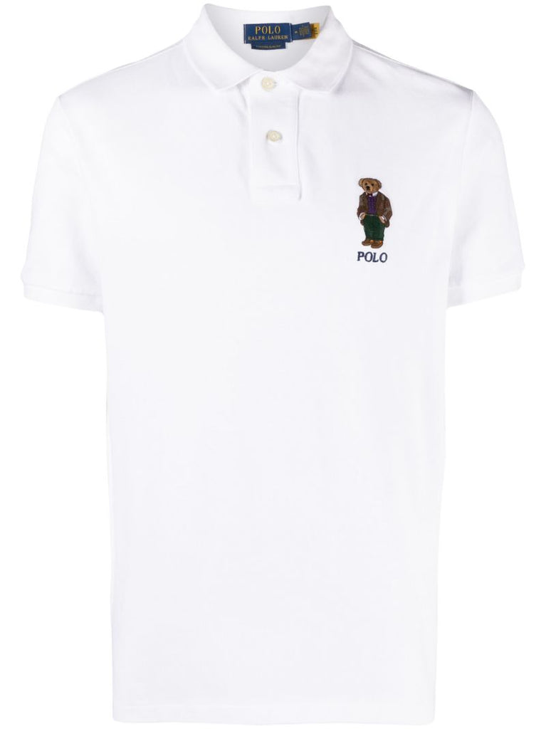 White Polo Bear-embroidered Polo Shirt