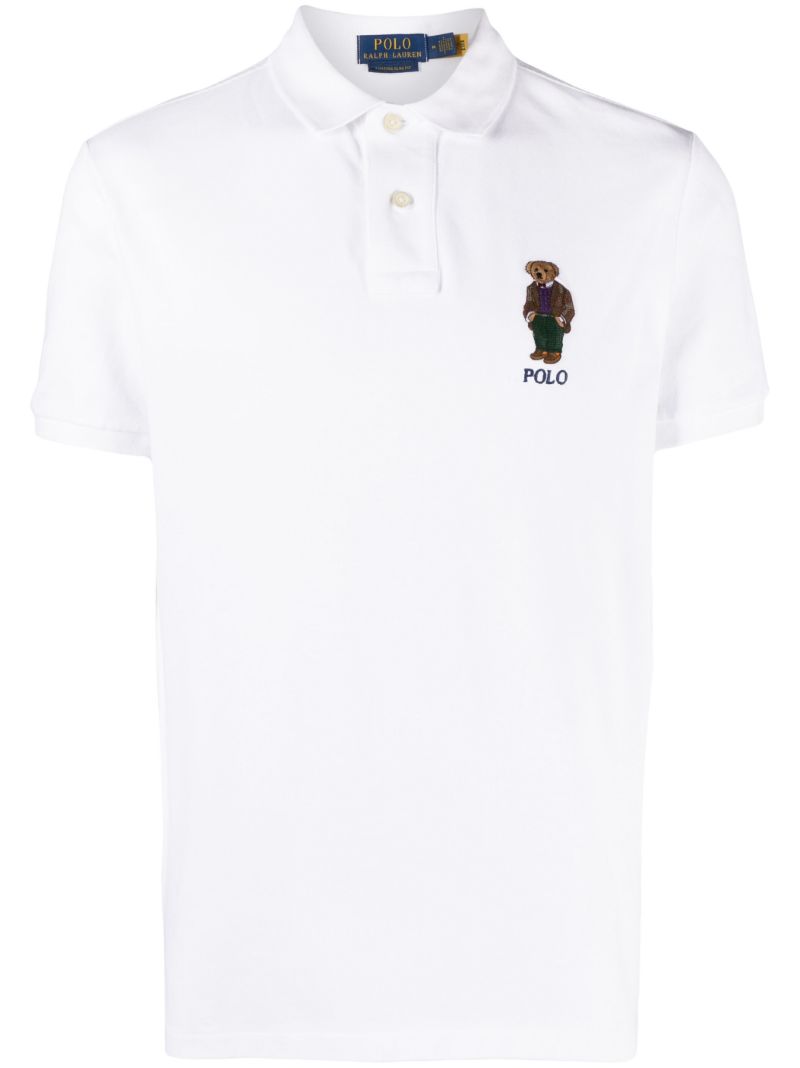 White Polo Bear-embroidered Polo Shirt