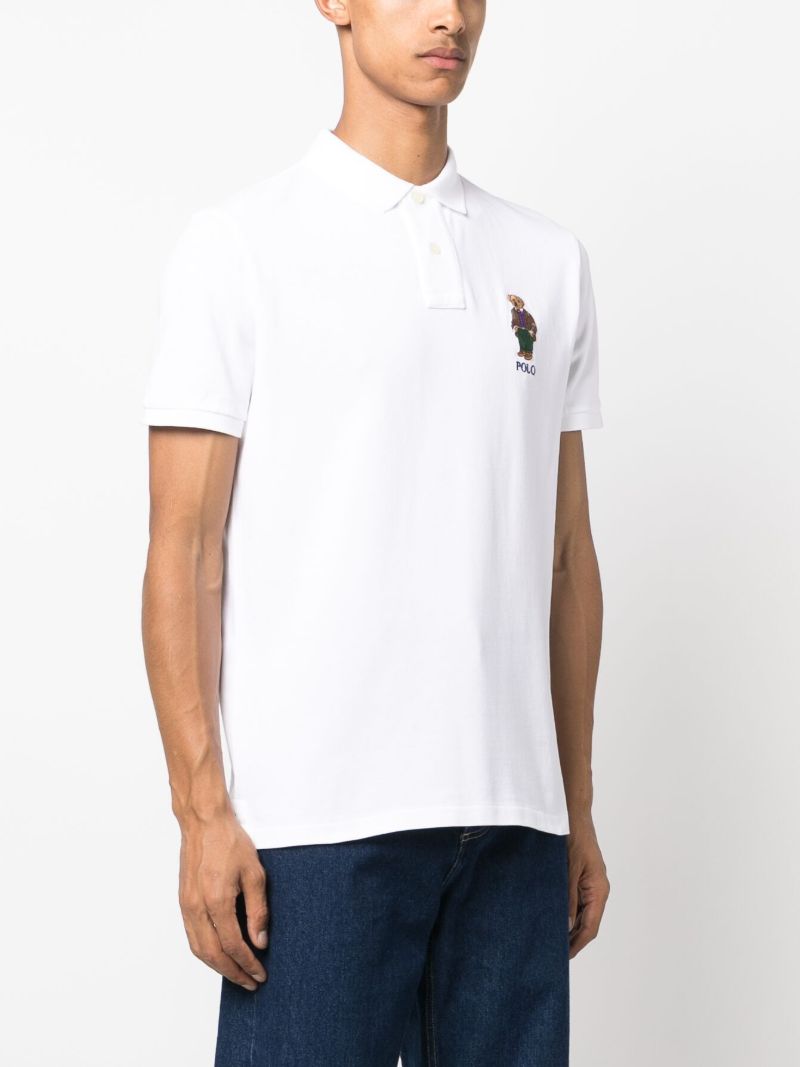 White Polo Bear-embroidered Polo Shirt
