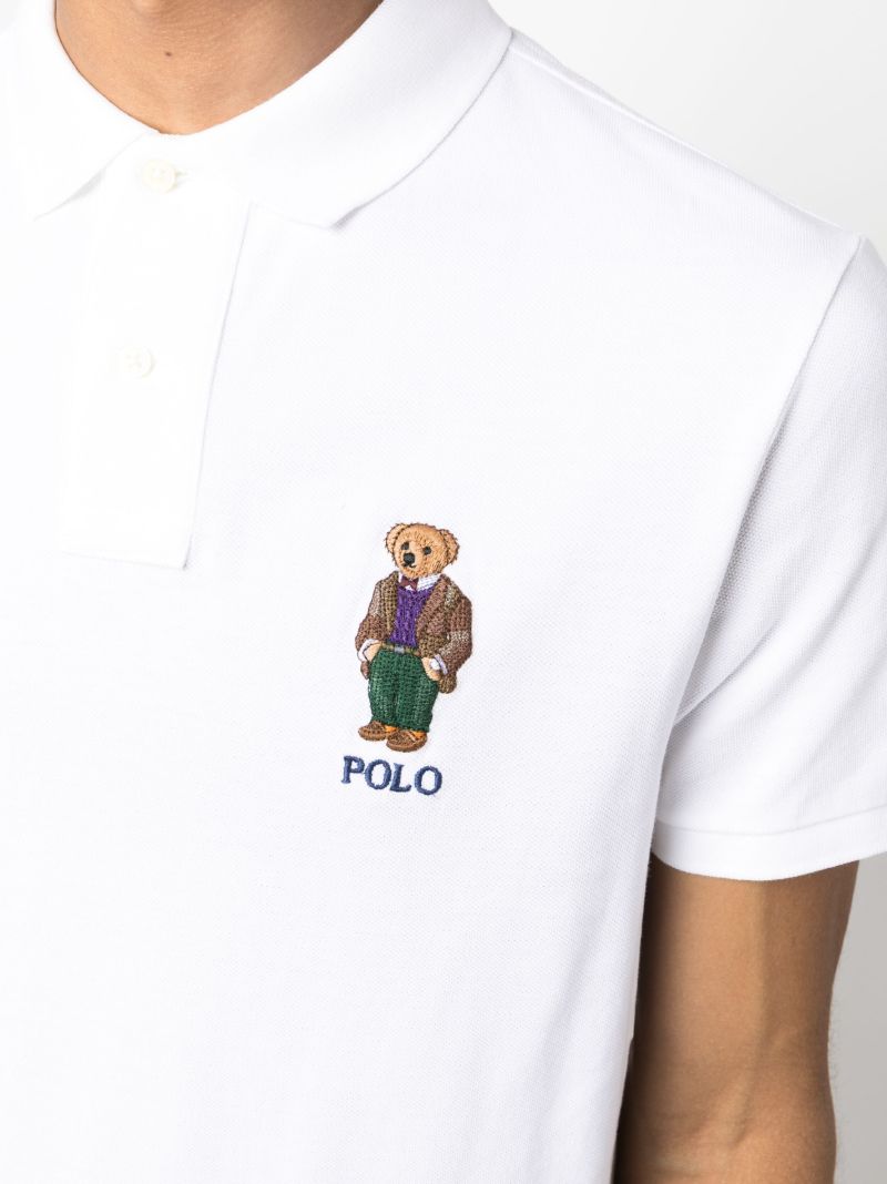 White Polo Bear-embroidered Polo Shirt