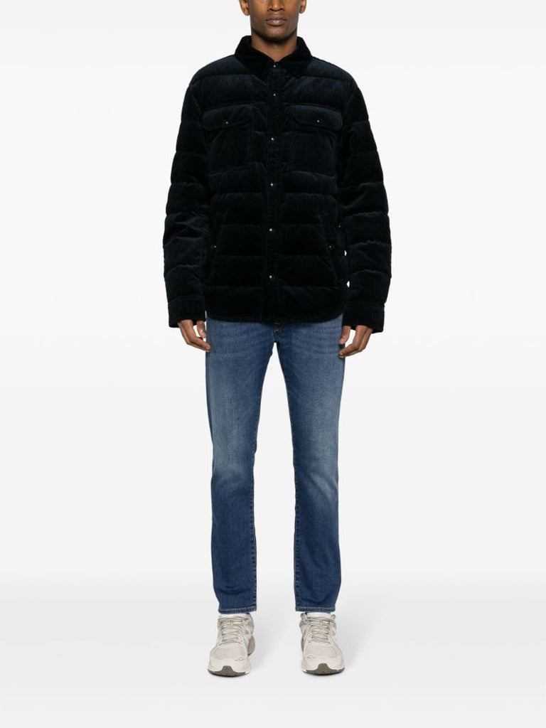 Blue Corduroy Quilted Puffer Jacket
