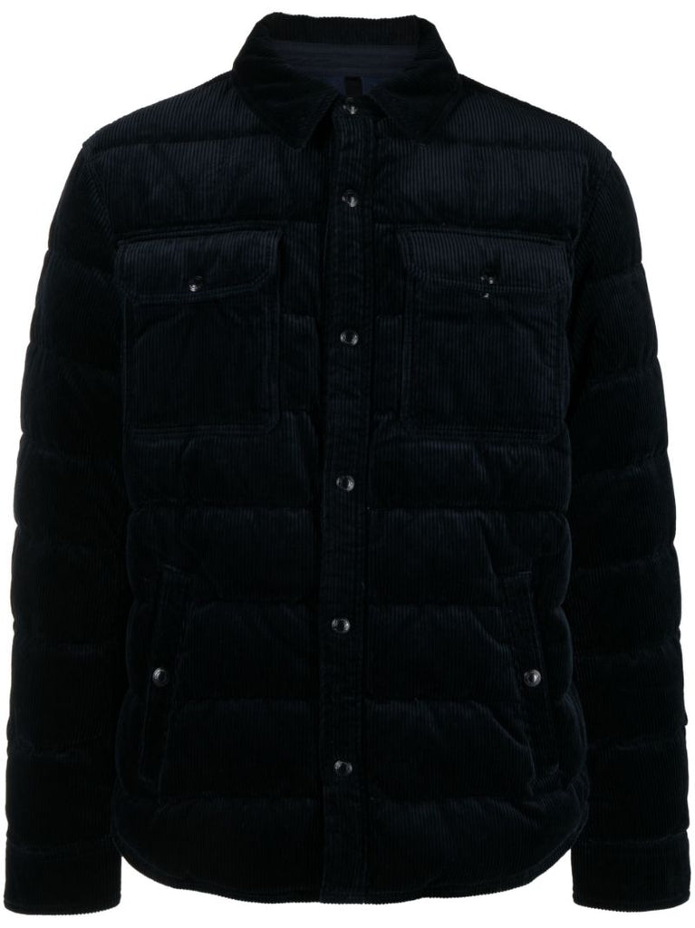 Blue Corduroy Quilted Puffer Jacket