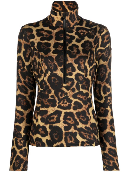 Brown Leona Jaguar-print Ski Top