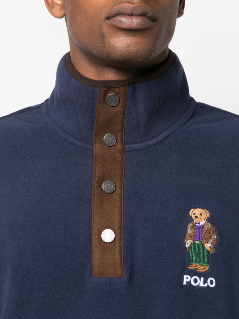 Blue Polo Bear Half-button Sweatshirt