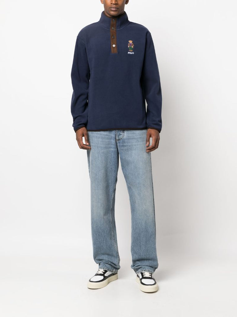 Blue Polo Bear Half-button Sweatshirt