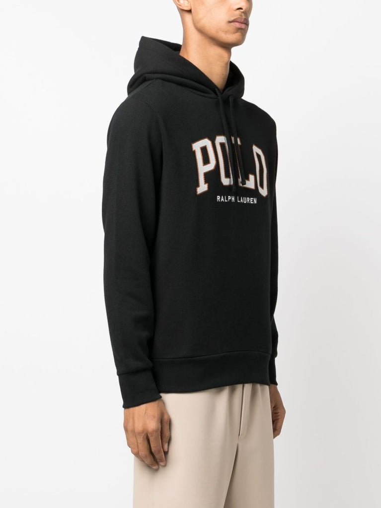 Black Logo-embroidered Drawstring Hoodie