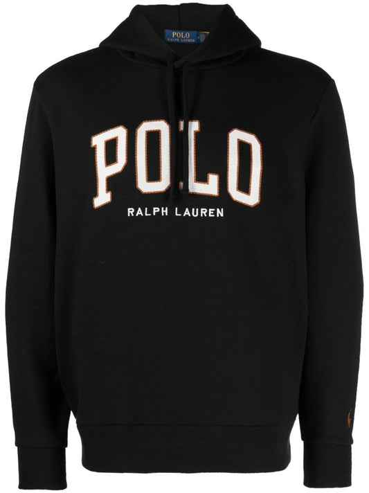 Black Logo-embroidered Drawstring Hoodie