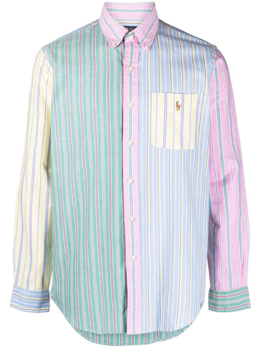 Multicoloured Stripe-print Long-sleeve Sport Shirt
