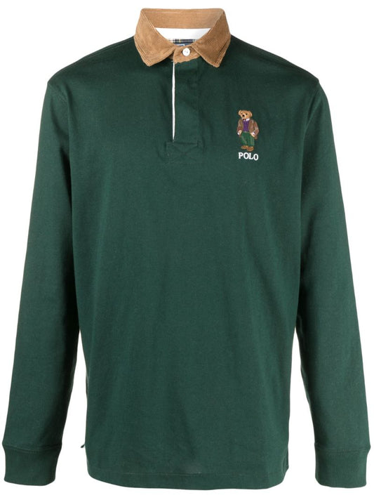 Green Polo Bear Embroidered Rugby Shirt
