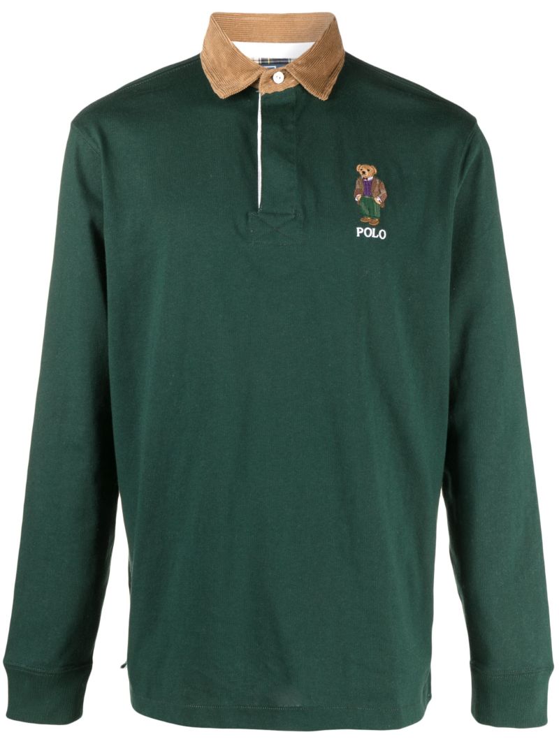Green Polo Bear Embroidered Rugby Shirt