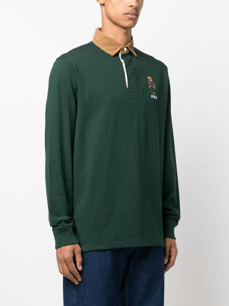 Green Polo Bear Embroidered Rugby Shirt
