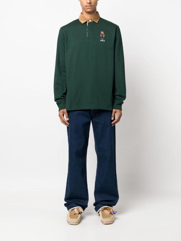 Green Polo Bear Embroidered Rugby Shirt