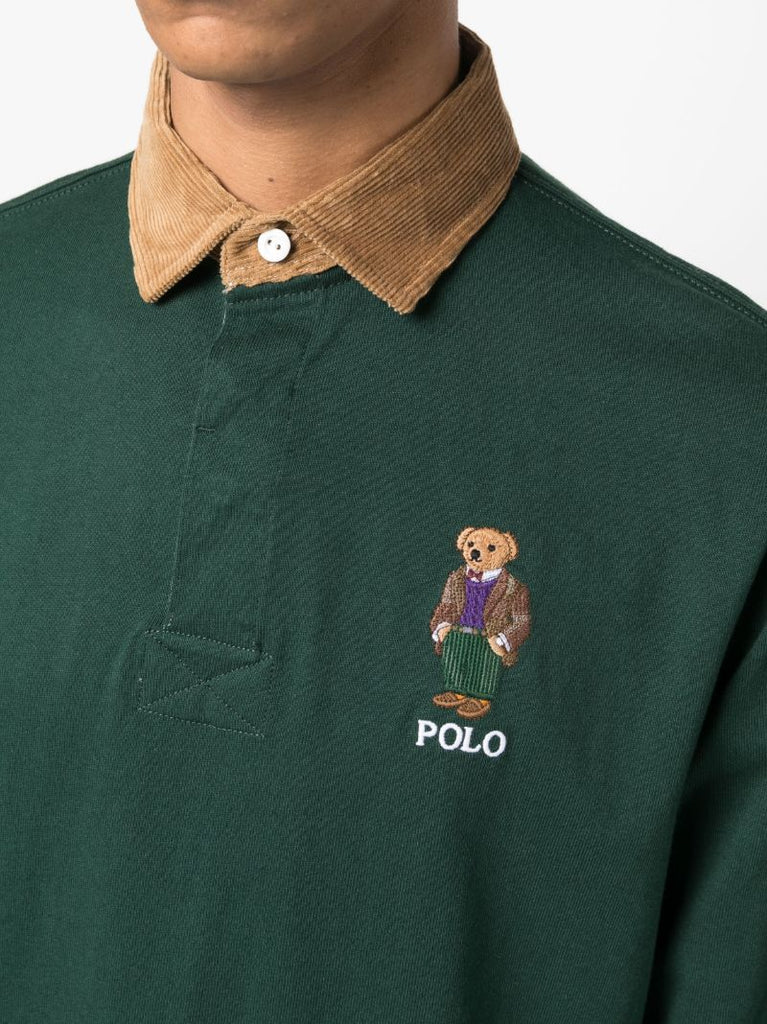 Green Polo Bear Embroidered Rugby Shirt