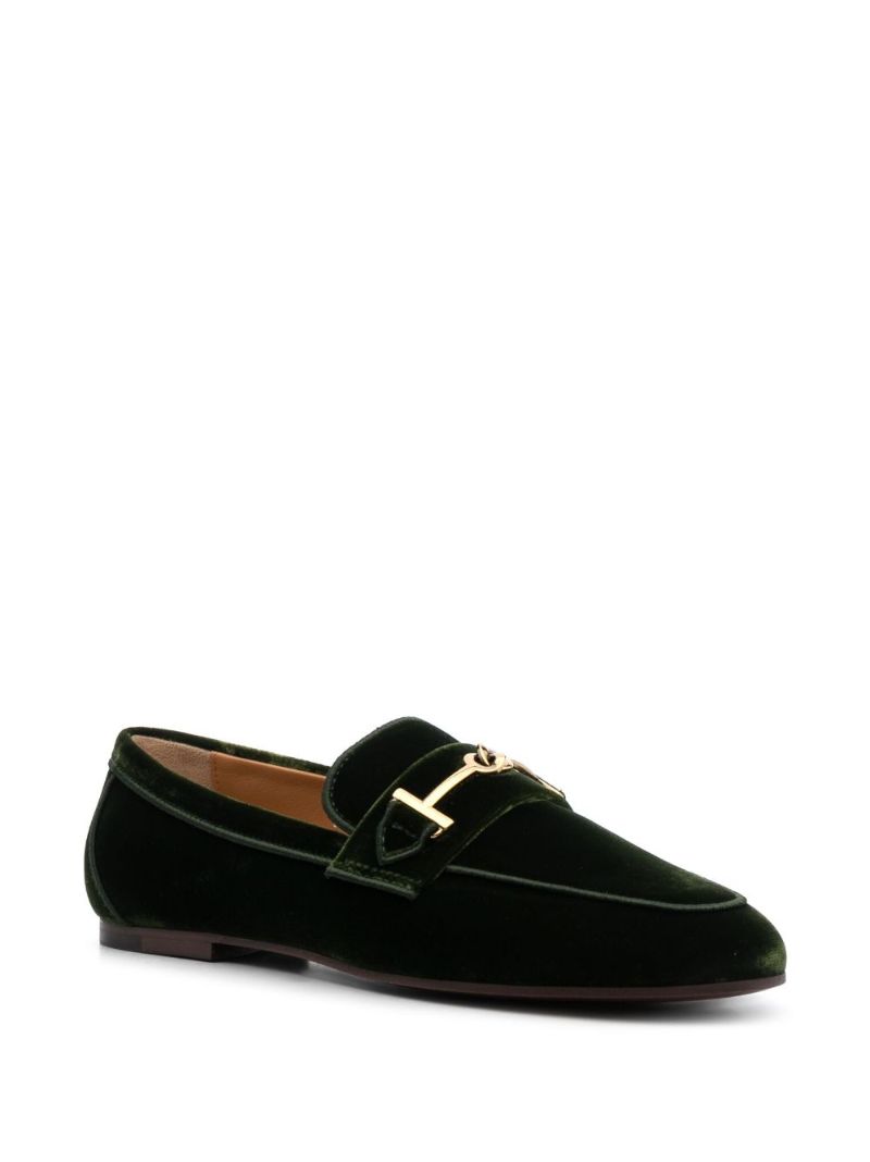 Green Double T Velvet Loafers