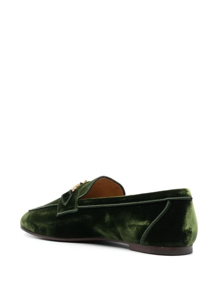 Green Double T Velvet Loafers