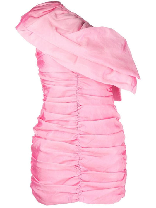 Pink One-shoulder Ruffled Mini Dress