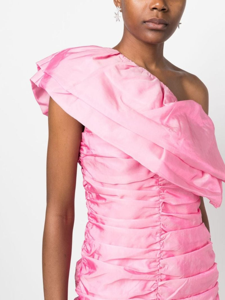 Pink One-shoulder Ruffled Mini Dress