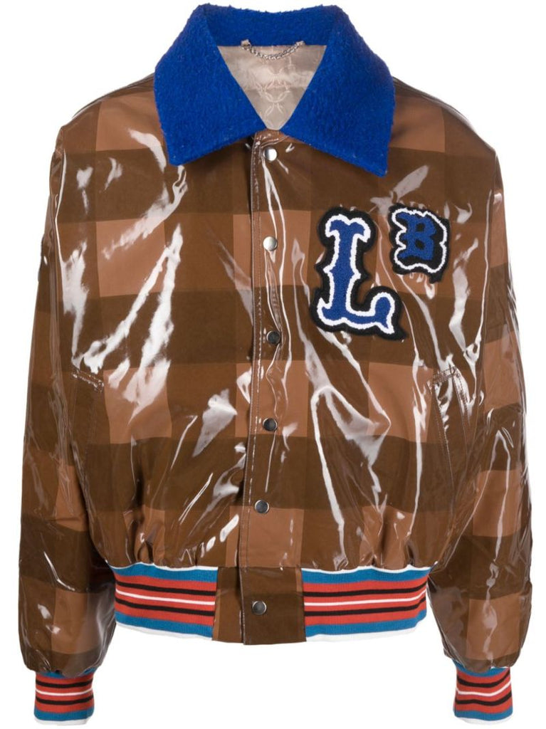 Brown Checked Varsity Bomber Jacket