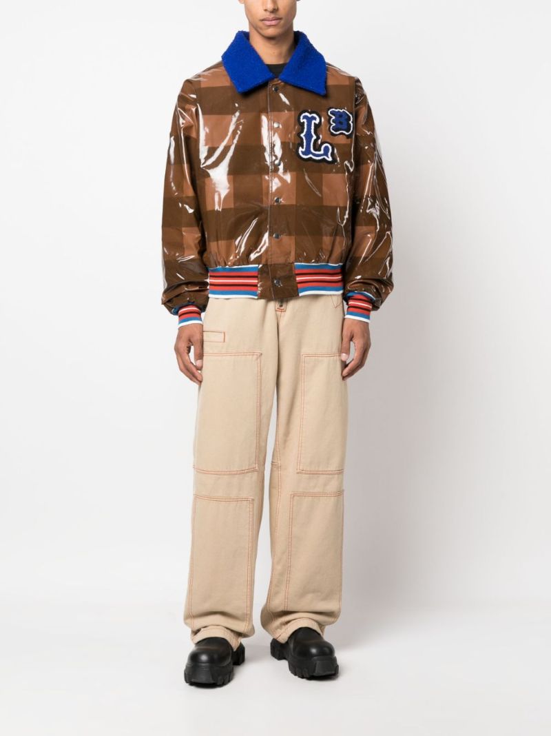 Brown Checked Varsity Bomber Jacket