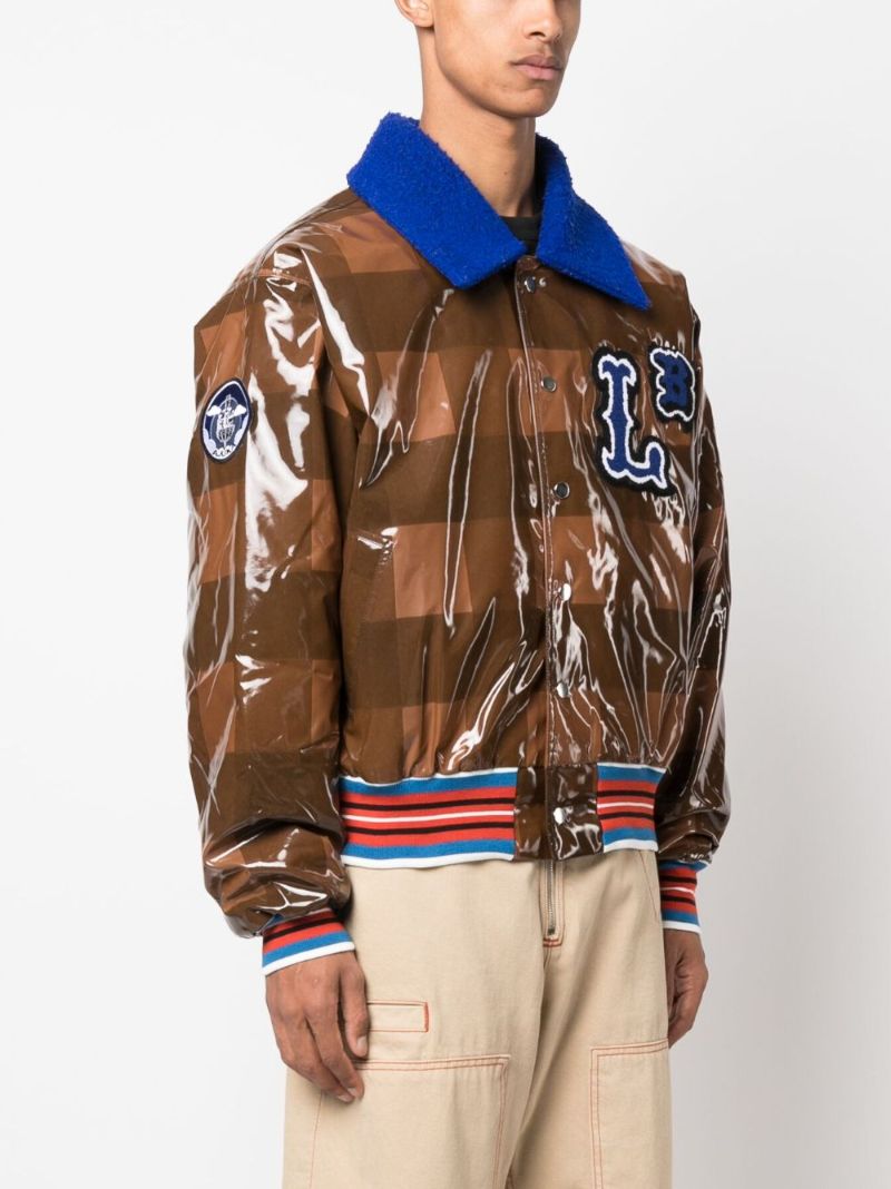Brown Checked Varsity Bomber Jacket