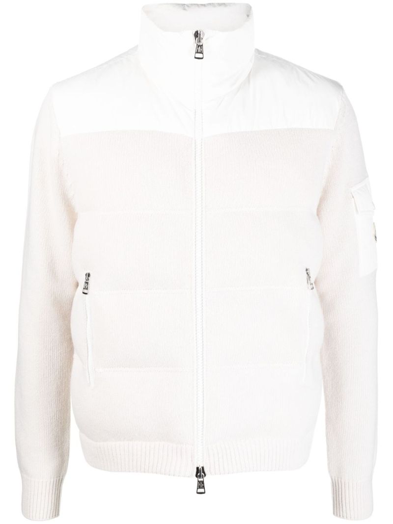 White Padded Wool Zip-up Jacket