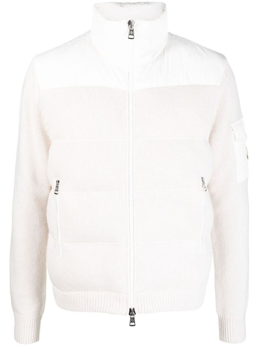 White Padded Wool Zip-up Jacket