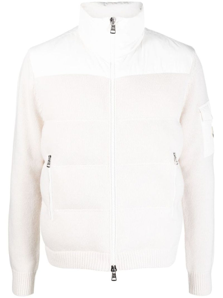 White Padded Wool Zip-up Jacket