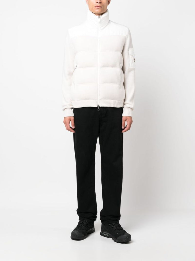 White Padded Wool Zip-up Jacket