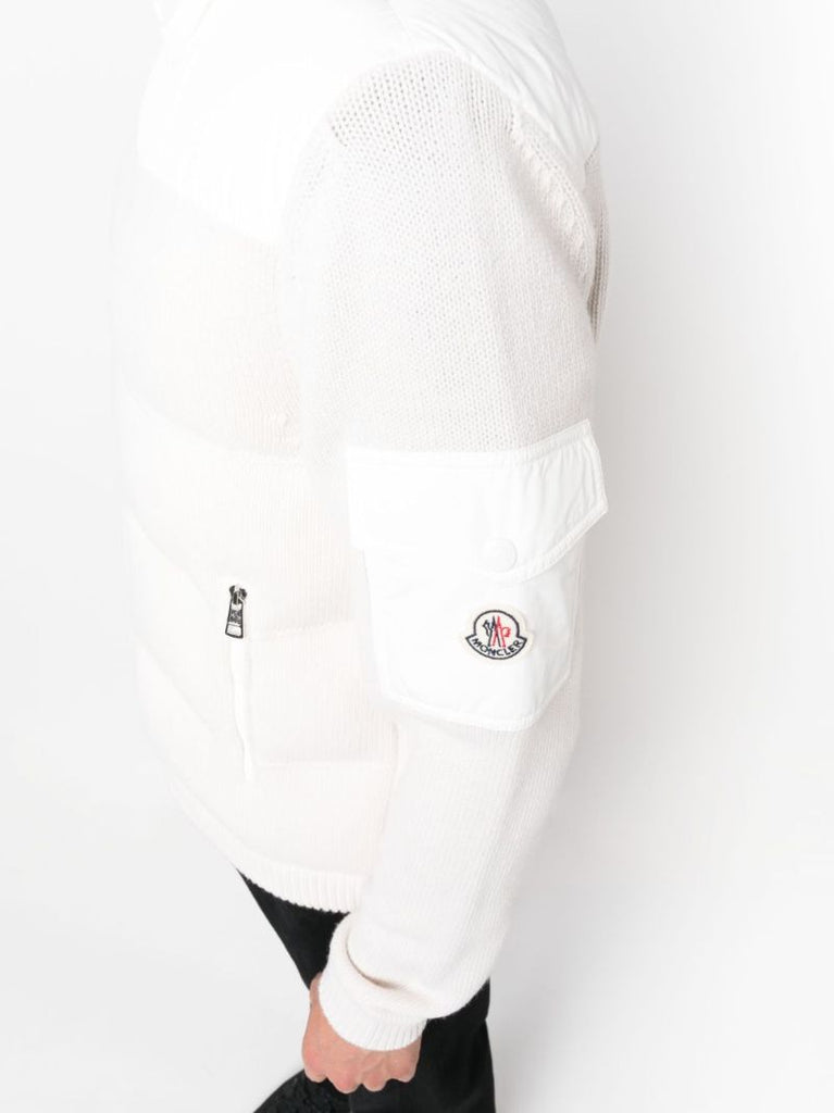 White Padded Wool Zip-up Jacket