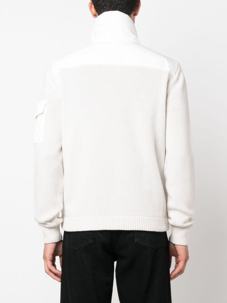 White Padded Wool Zip-up Jacket