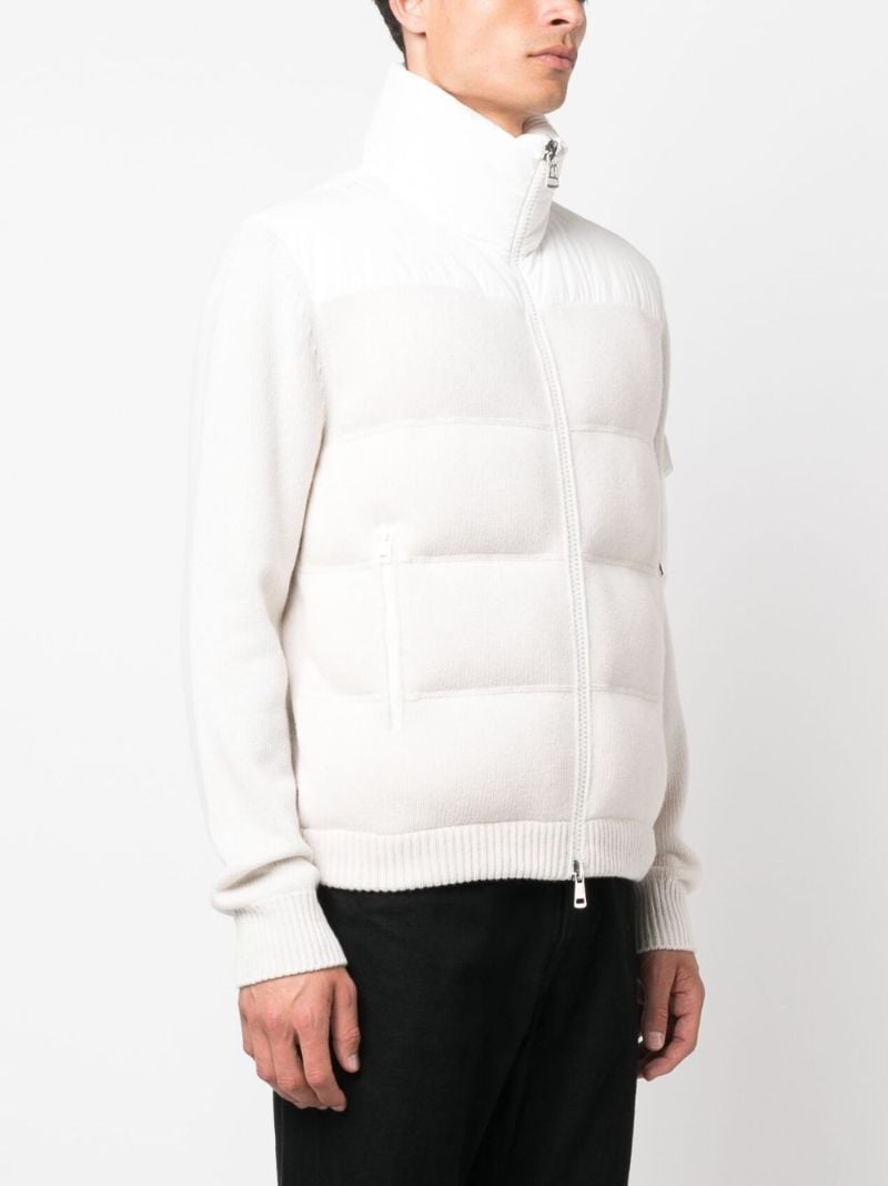 White Padded Wool Zip-up Jacket