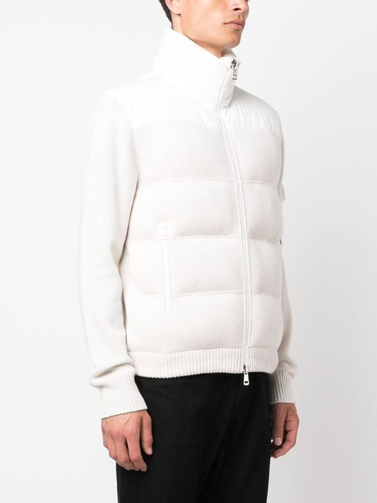 White Padded Wool Zip-up Jacket